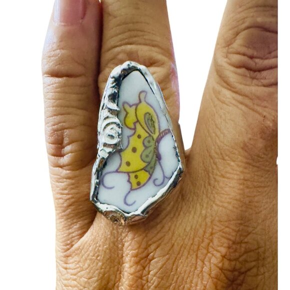 Antique China Umbrella Design Silver Spoon Ring - Picture 1 of 10
